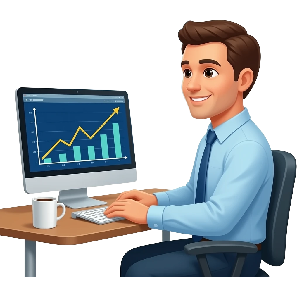 Trader doing profit on his desk and computer emoji