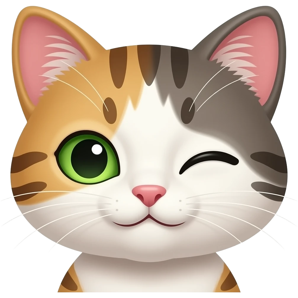 a cute cat with green eyes winking emoji