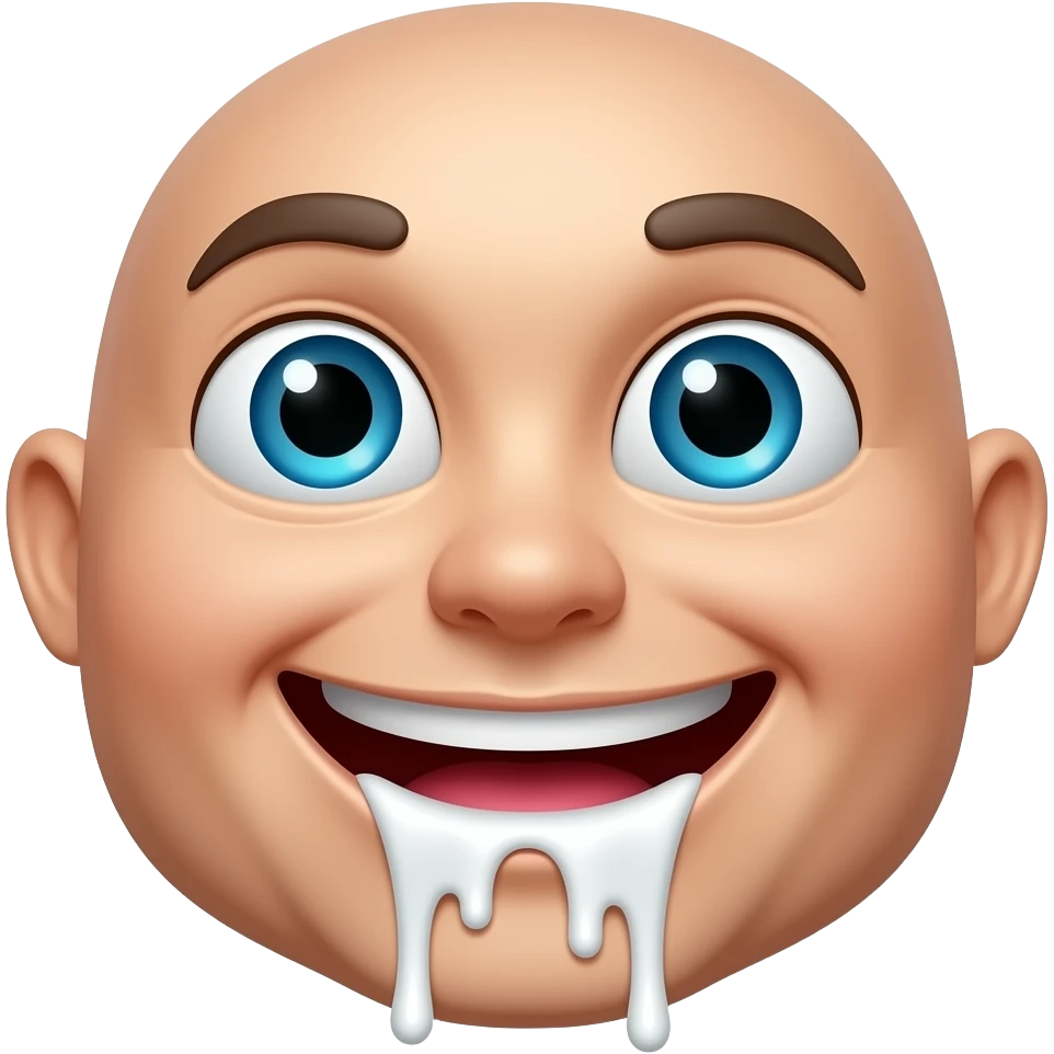 Emojis of a euphoric smiling drooling face with milk dripping down the face emoji
