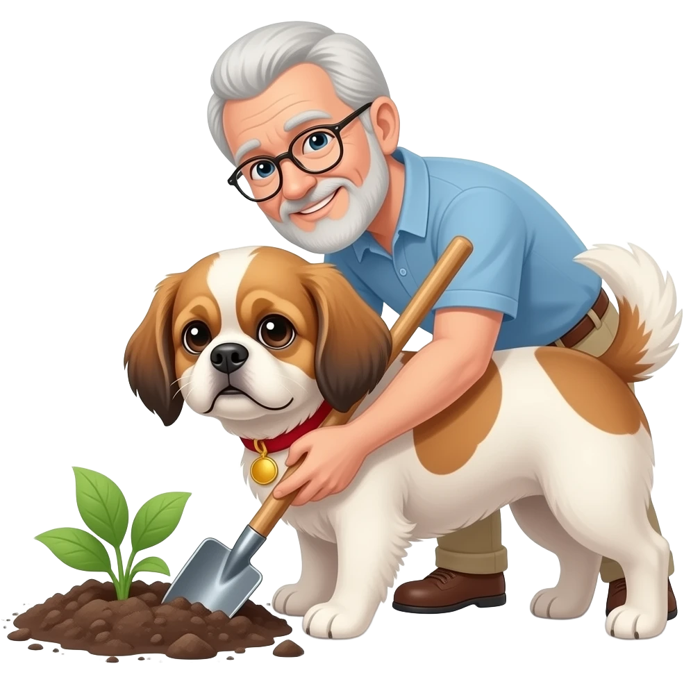 Shitzu digging allotment with his human gandad emoji
