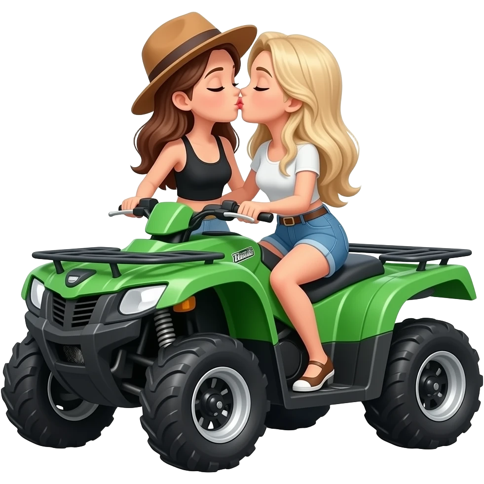 Green atv with 2 females kissing one blonde with a hat emoji