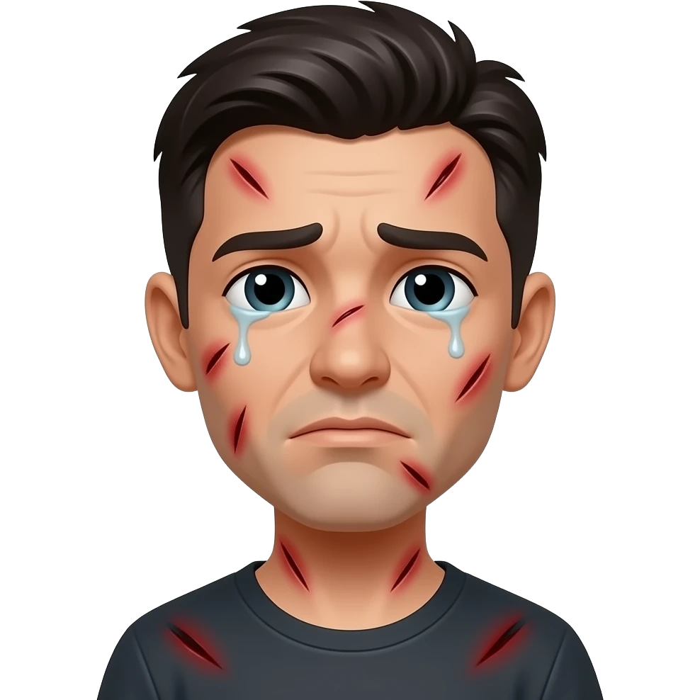 Crying Emoji with red scars emoji