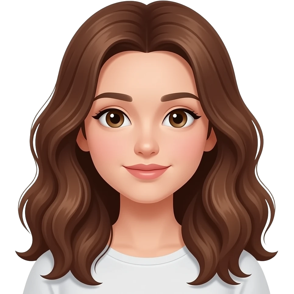 fille avc les cheveux chatins ondulés long peaux mate emoji