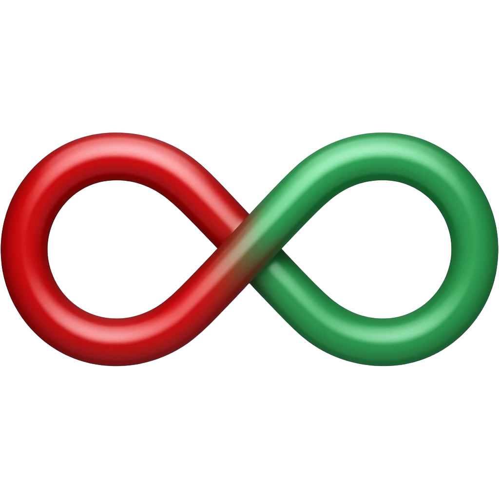 Egy végtelen jel a bal része piros , a jobb oldal zöld de középpen nem kapcsolodnak emoji