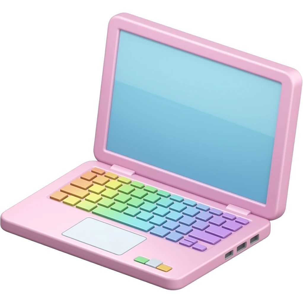 pink, blue, yellow, green, purple a cute pastel laptop, minimal design, aesthetic desk item, inspired by Barbie colour palette emoji