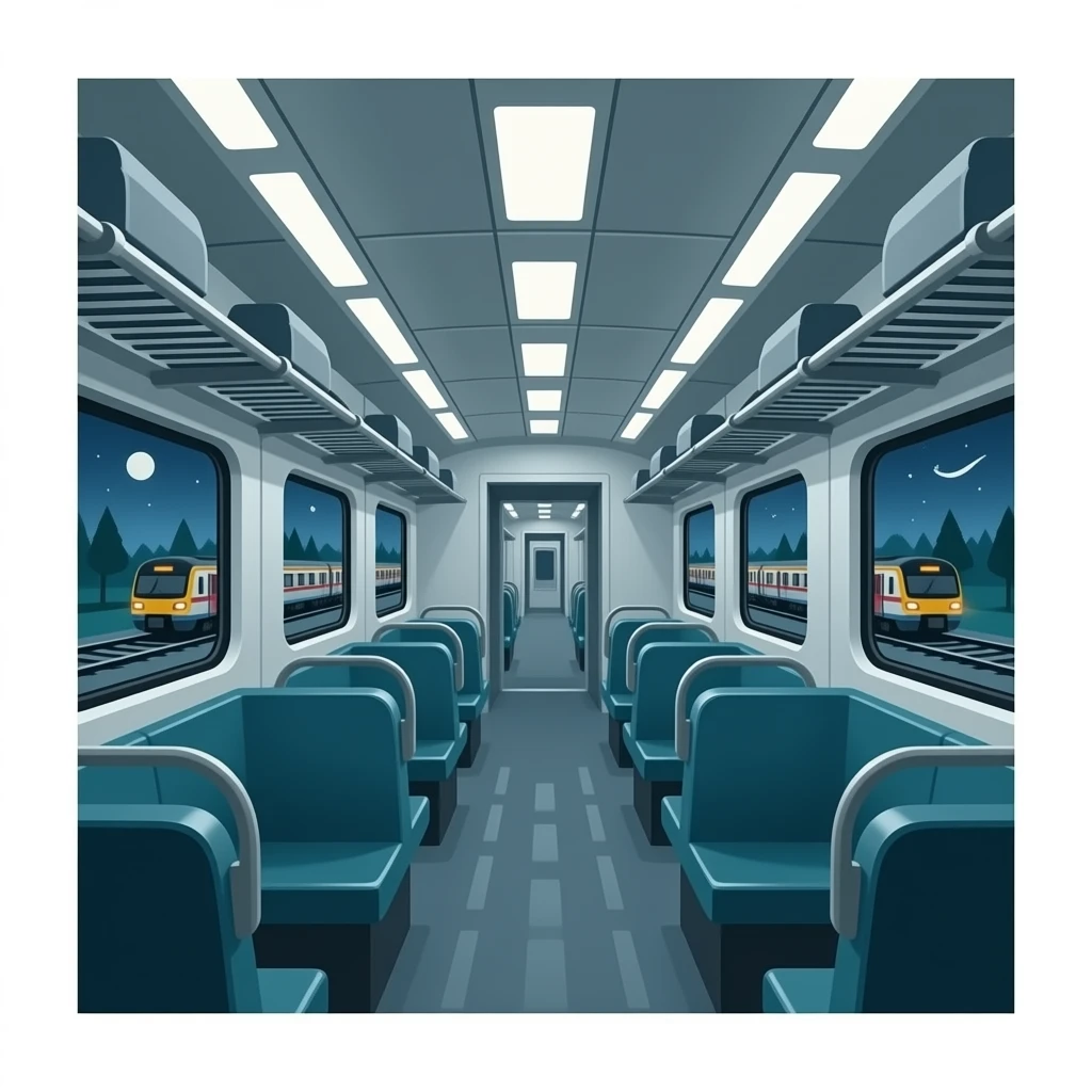 Train interior in a train tunnel with many trains emoji