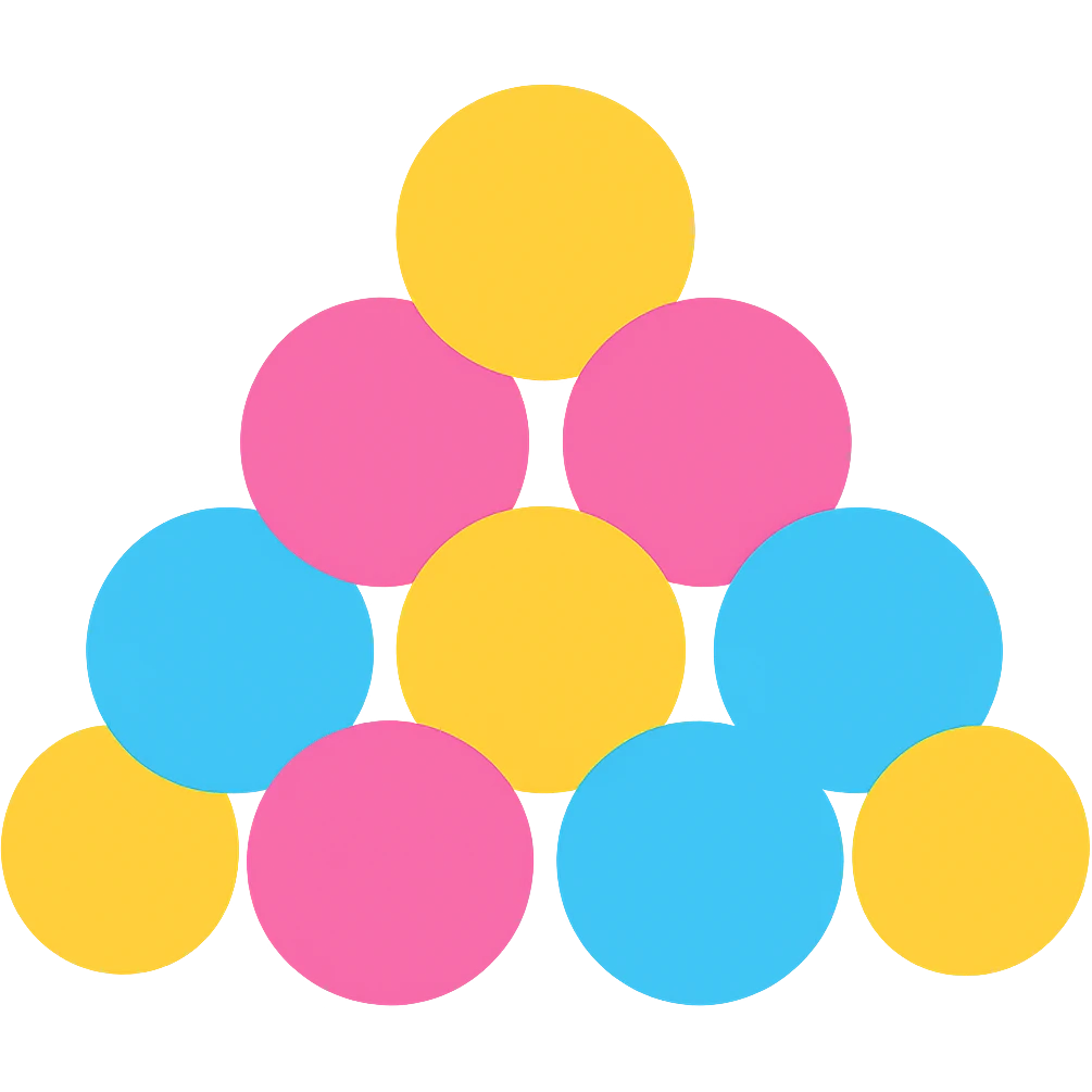 Arrange the colorful dots in a tight cluster, overlapping slightly, keeping the style bold and simple with no background. emoji