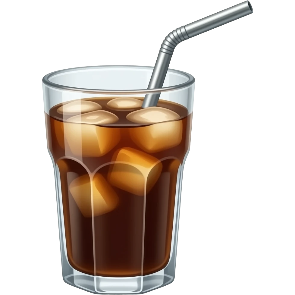 classic iced coffee in a glass cup with a metal straw emoji