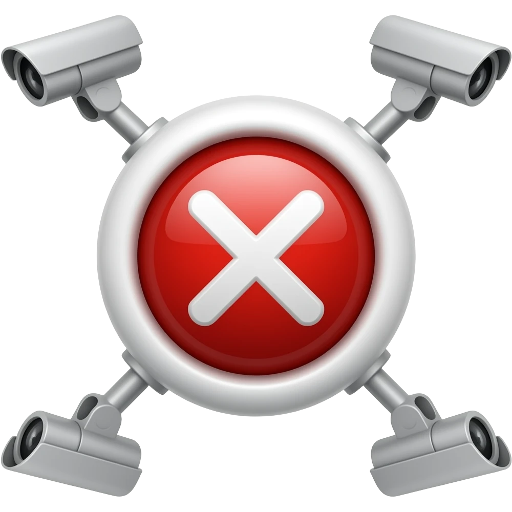 Red filled circle with white X, CCTV on end points of X emoji