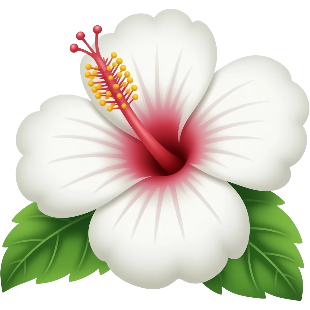 White hibiscus with two leaves emoji