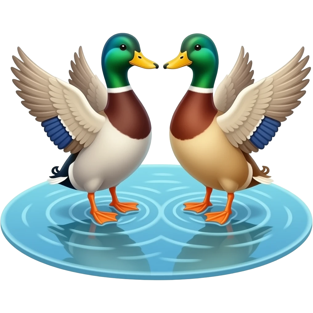 Two ducks flapping and floating in a pond emoji