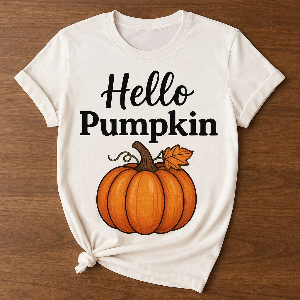 t shirt with print "hello pumpkin" emoji