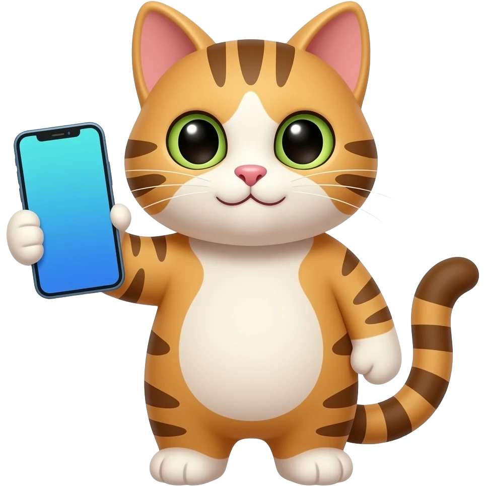 The cat holding phone and phone background is blue and cyan emoji