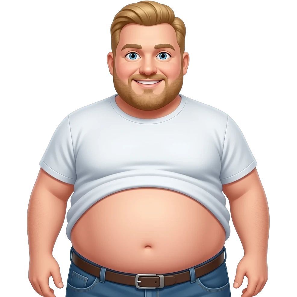 Blonde round obese man with Tshirt too small so the bottom of his belly hangs out emoji