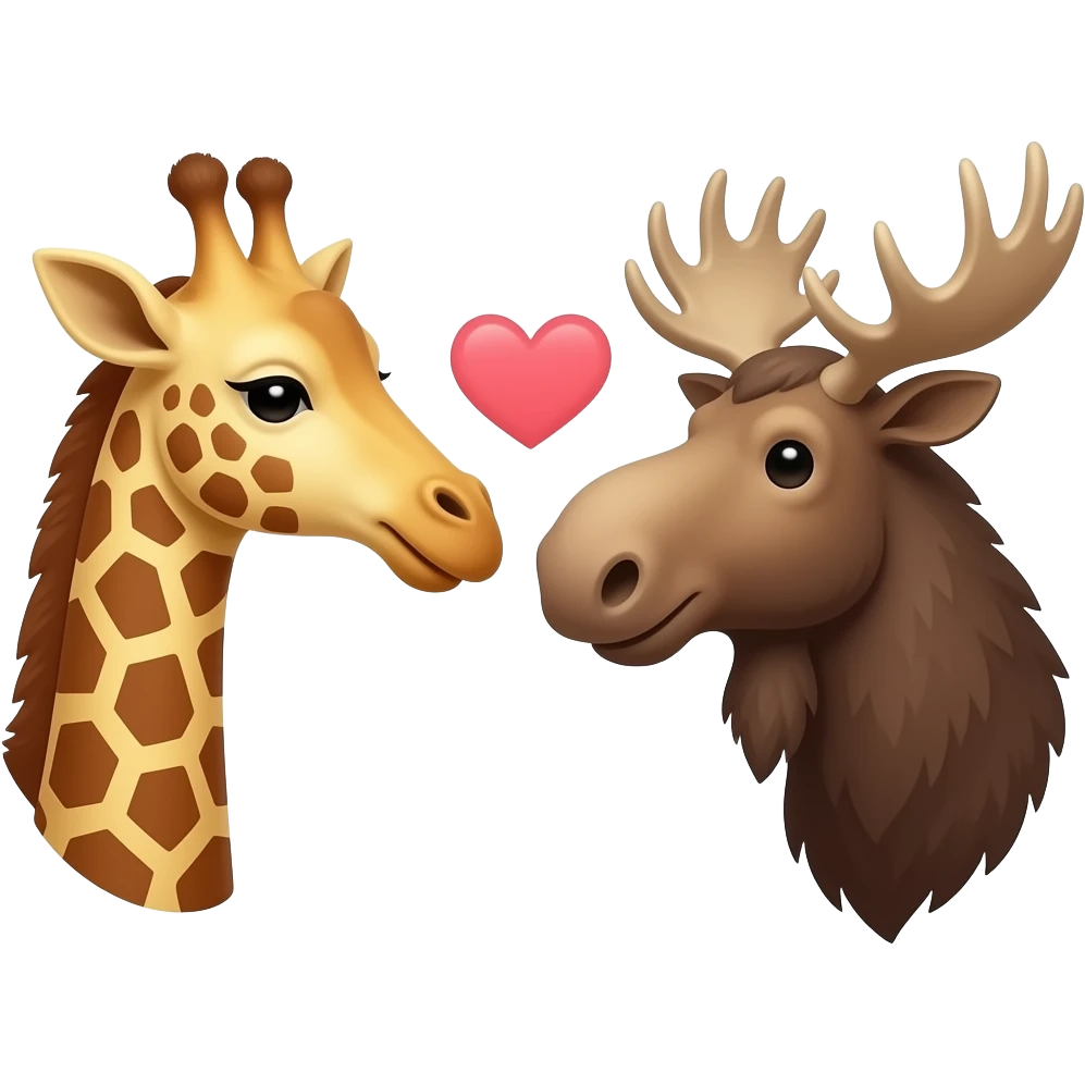 Einfacher Giraffenkopf und Elchkopf schauen sich an mit Herzchen emoji