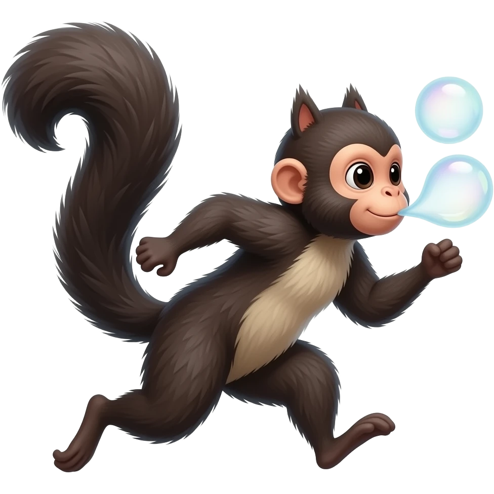 ouistiti  noir qui fait des bulles en courant vite emoji