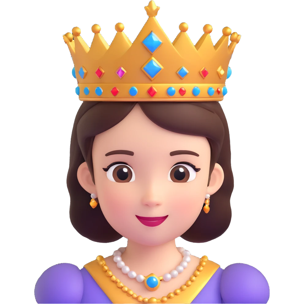 princess with round face, shiny crown, cheerful expression, 3D emoji style emoji