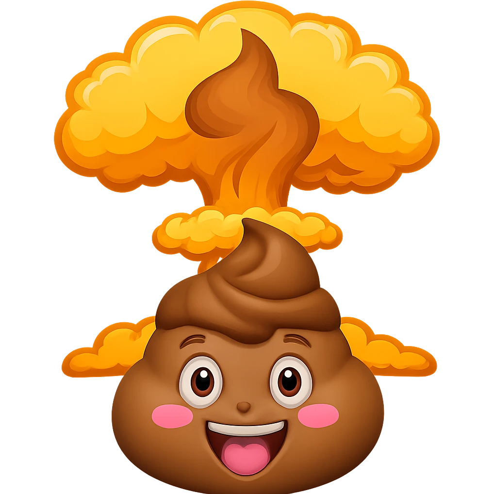 Add a cartoonish poop-shaped nuclear explosion (poop nuke) behind the kissing poop, keeping the style playful and lighthearted, no background. emoji