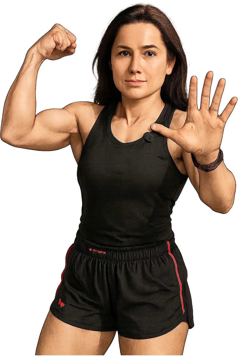 Donna in forma che fa il braccio contratto emoji