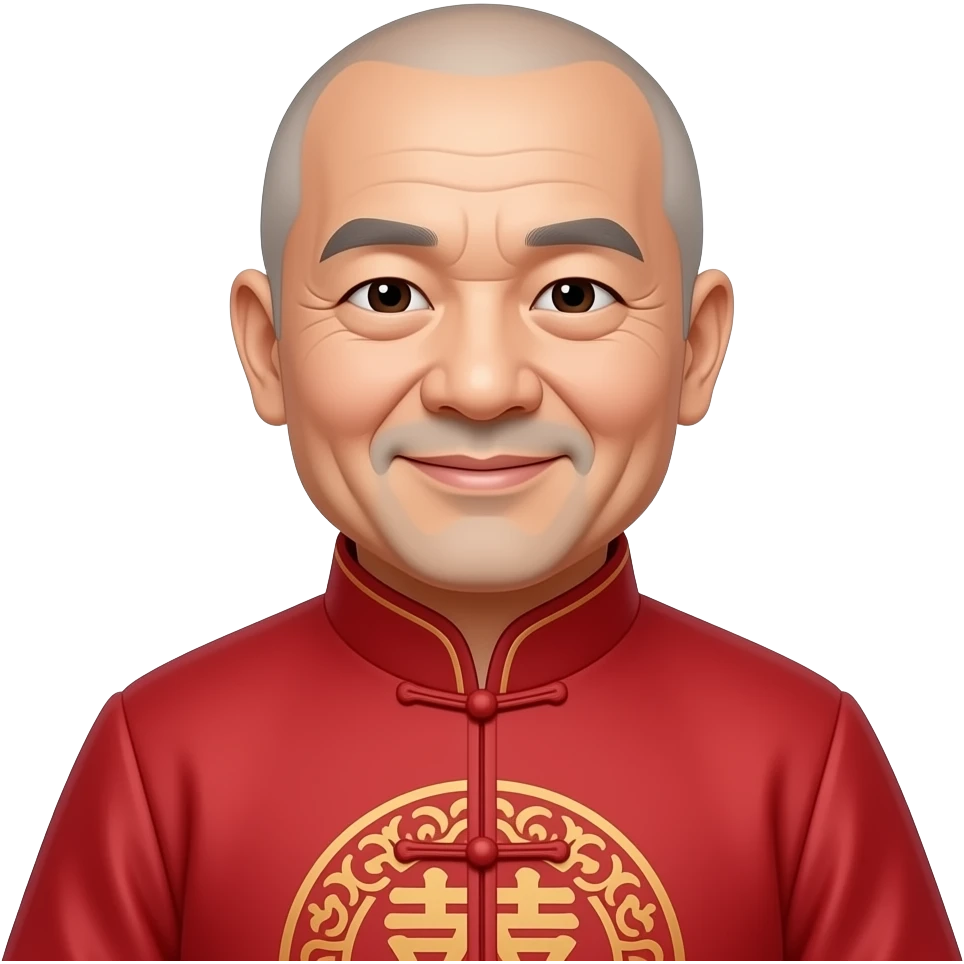 chinese fat uncle with chinese red costume with semi bald emoji