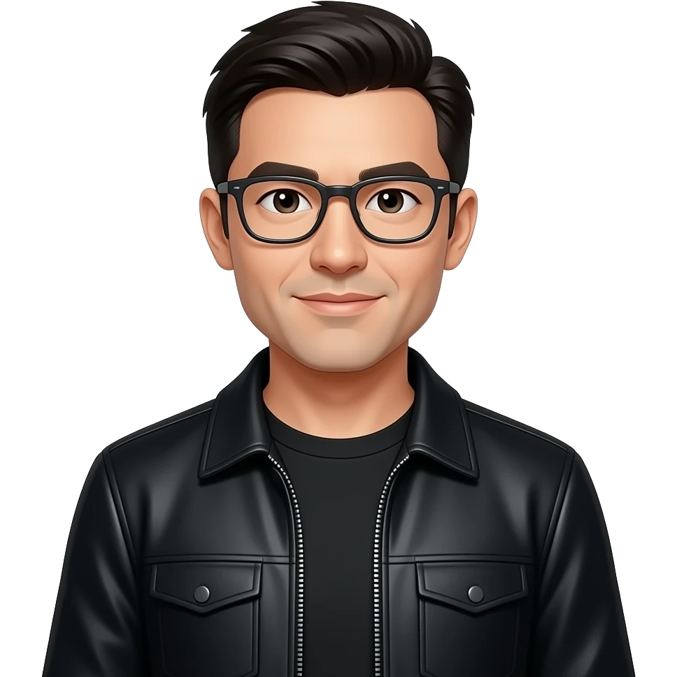 man  in all Black jacket and Glass no white full black emoji