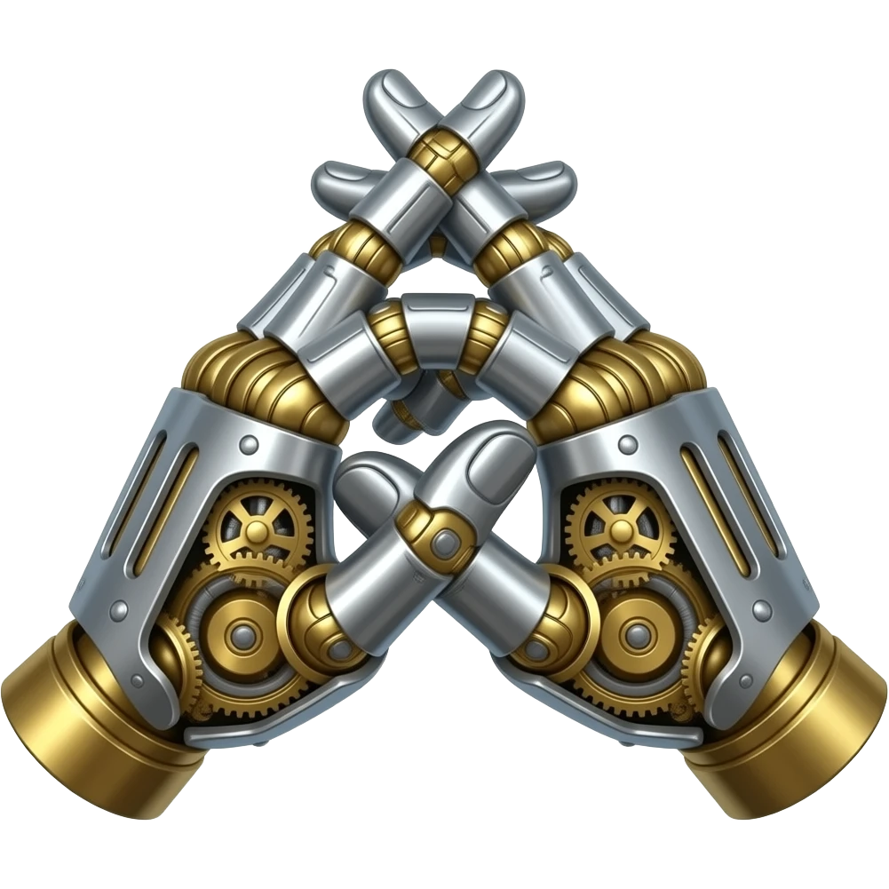 steampunk style - the touch of the fingers of two palms as in Michelangelo's painting in the Sistine Chapel, but mechanically constructed emoji