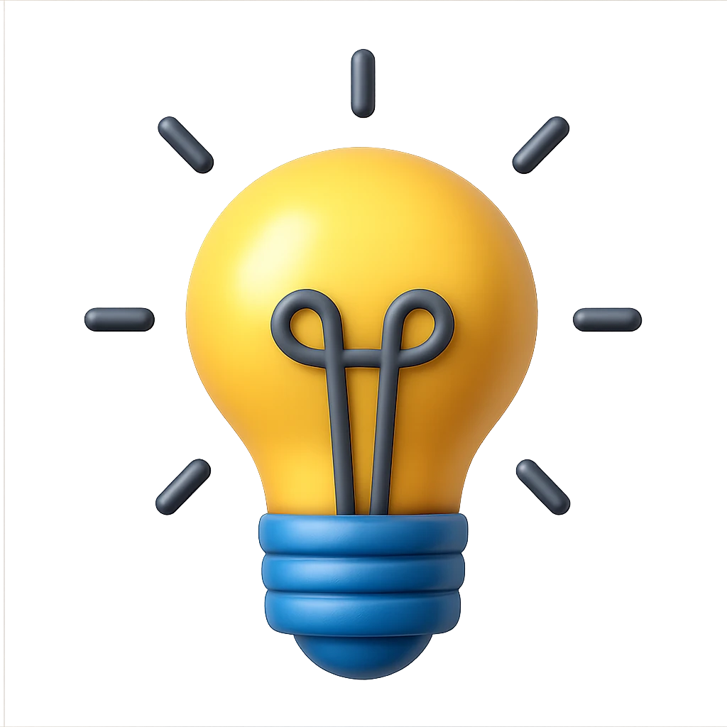 Create a glowing lightbulb idea emoji in 3D Emoji style with a transparent background. Maintain the same color outline look and glow effect as in the reference image. emoji