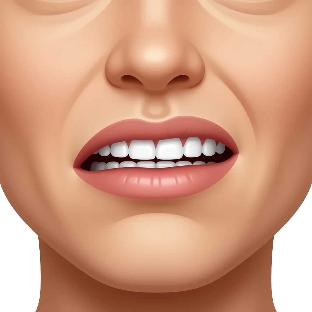 someone biting their top lip with their bottom teeth and there's a clear strain on the lip emoji