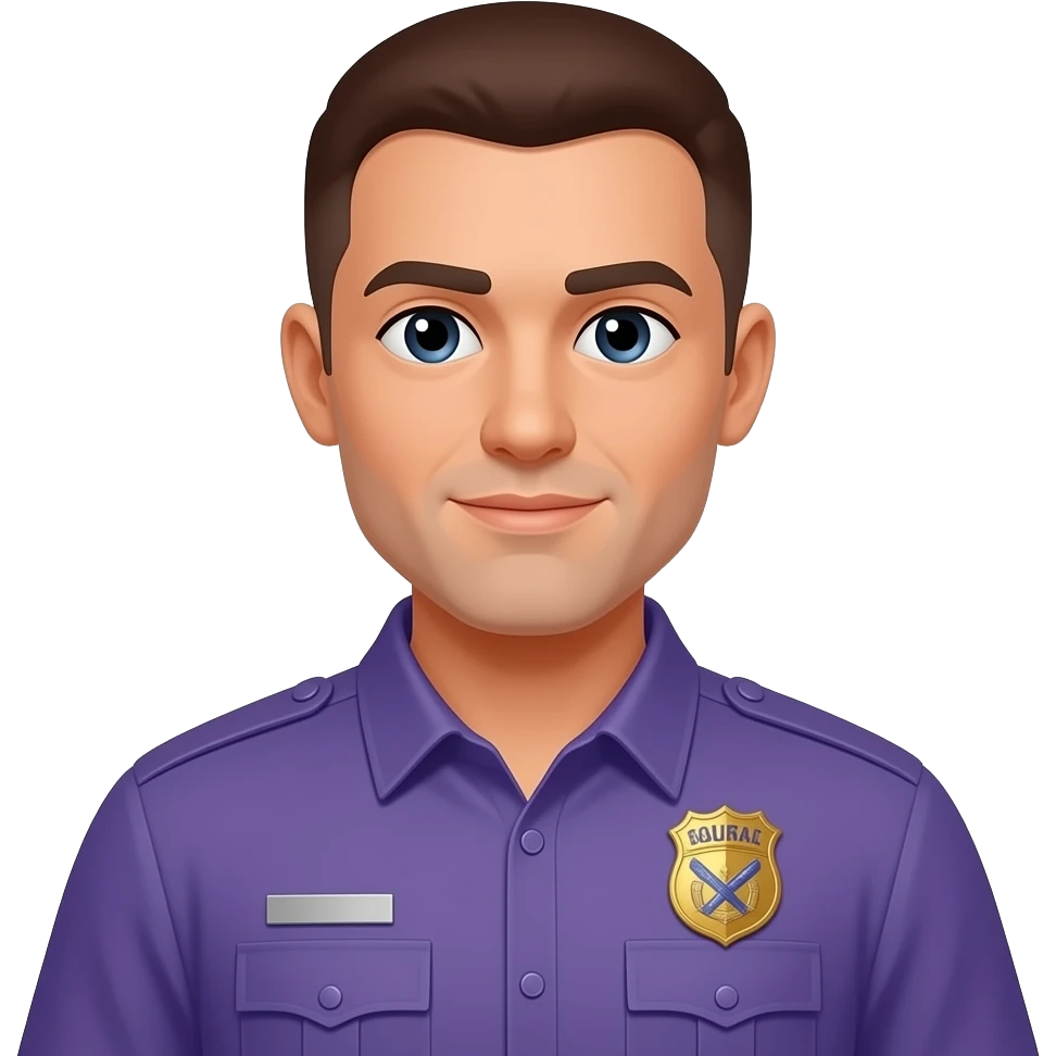 A guy wearing shirt purple  security outfit emoji