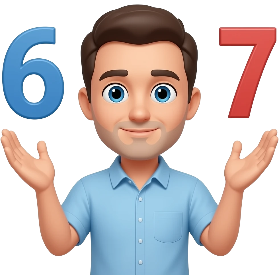 man shrugging and 6 and 7 floating above hands emoji