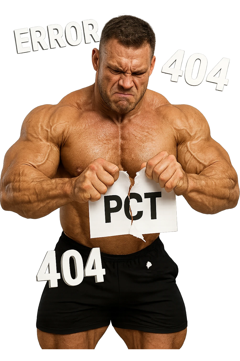 bodybuilder che strappa un foglio con la scritta "PCT" INTORNO A LUI FLUTTUANO LE PAROLE "ERROR 404", IPERREALISTICO 4K emoji
