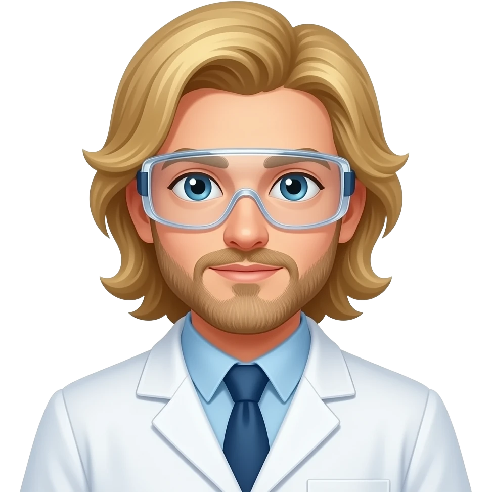 male, lab scientist, blonde, long-hair, goggles emoji
