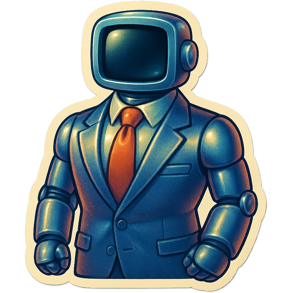 bureaucrat robot with no head. black screen is in chest  emoji