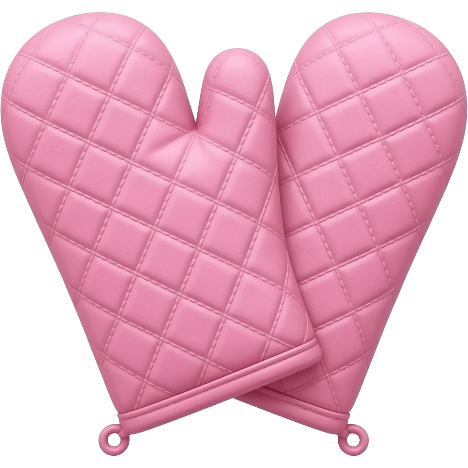 crossed coquette pair of oven mitts with a light pink emoji