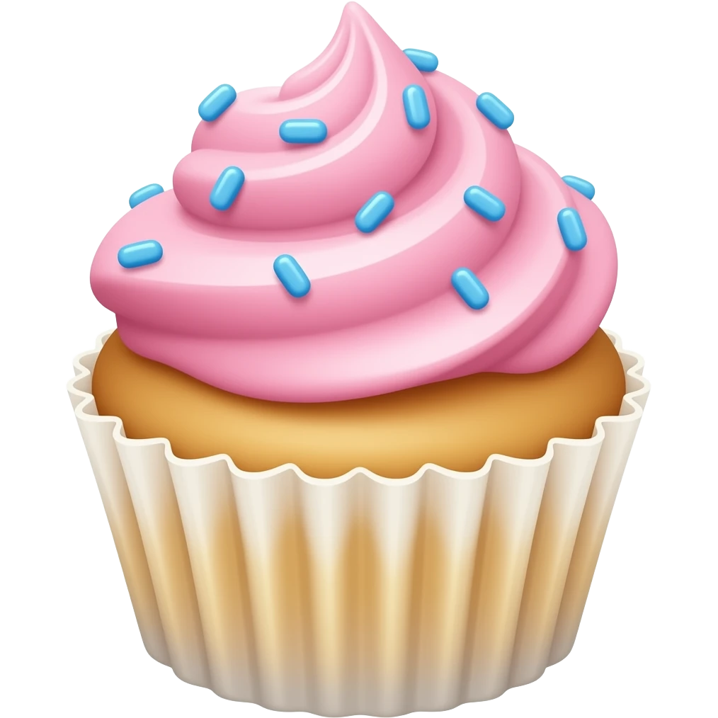 Cupcaewith pink frosting and bue sprinkles emoji
