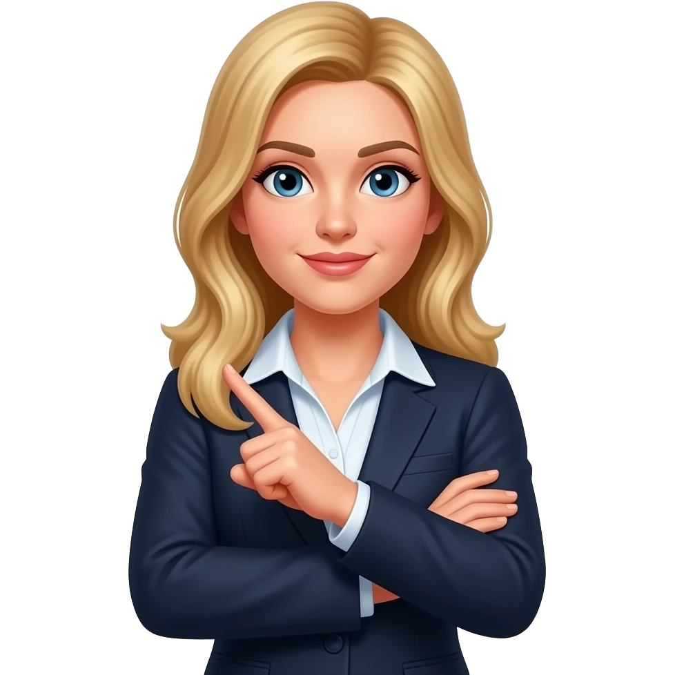 long blonde haired business woman gesturing "No" arms crossed in front of her. emoji