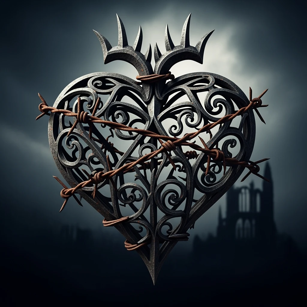 gothic heart with a barbed wire emoji