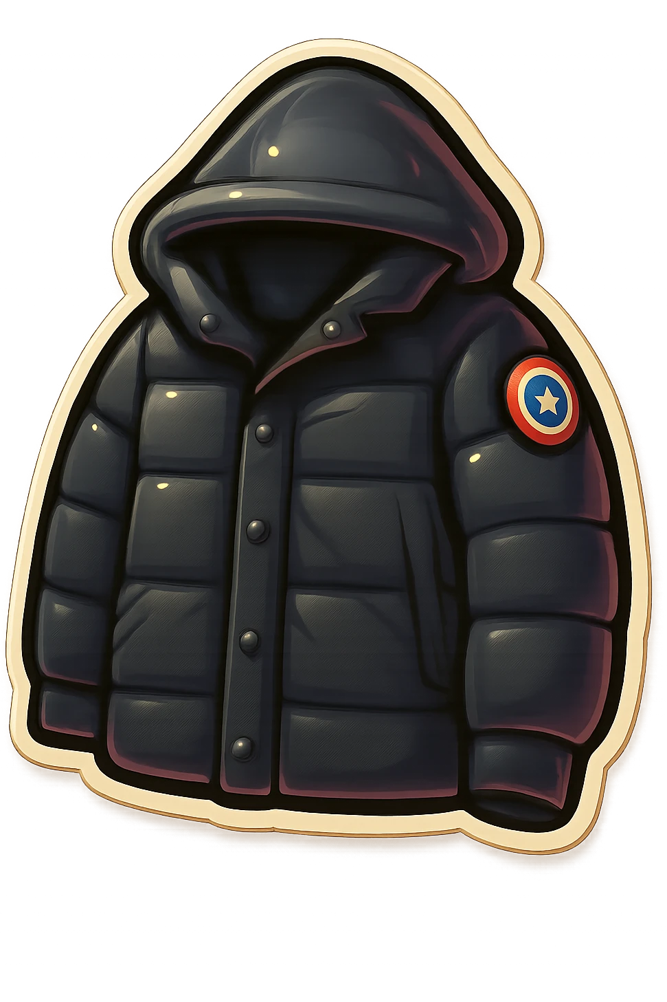 Make the jacket look like the style and color of the reference images, matching the emoji-like appearance with soft shading, rounded edges, playful and simplified design, on a transparent background. emoji