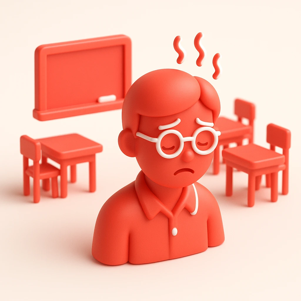 exhausted teacher in a bustling classroom emoji