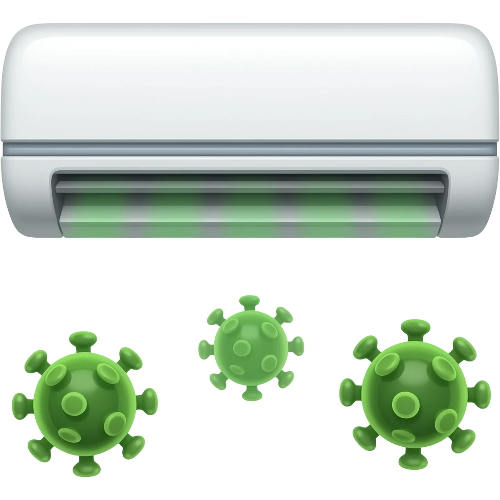 air-conditioner with green toxic air and microbe emoji