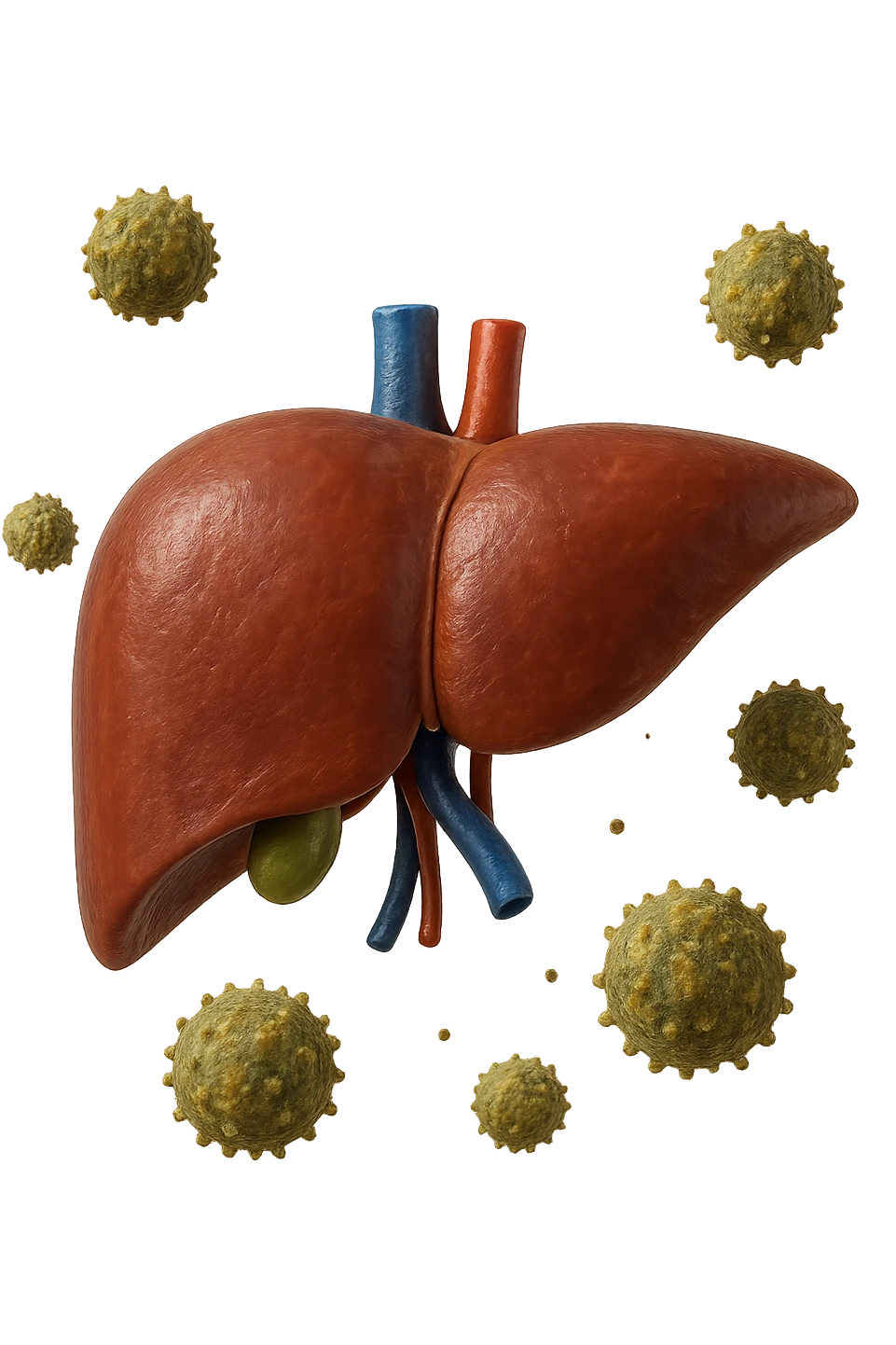 fegato umano anatomico con tossine che gli fluttuano intorno, iperrealistico 4k emoji