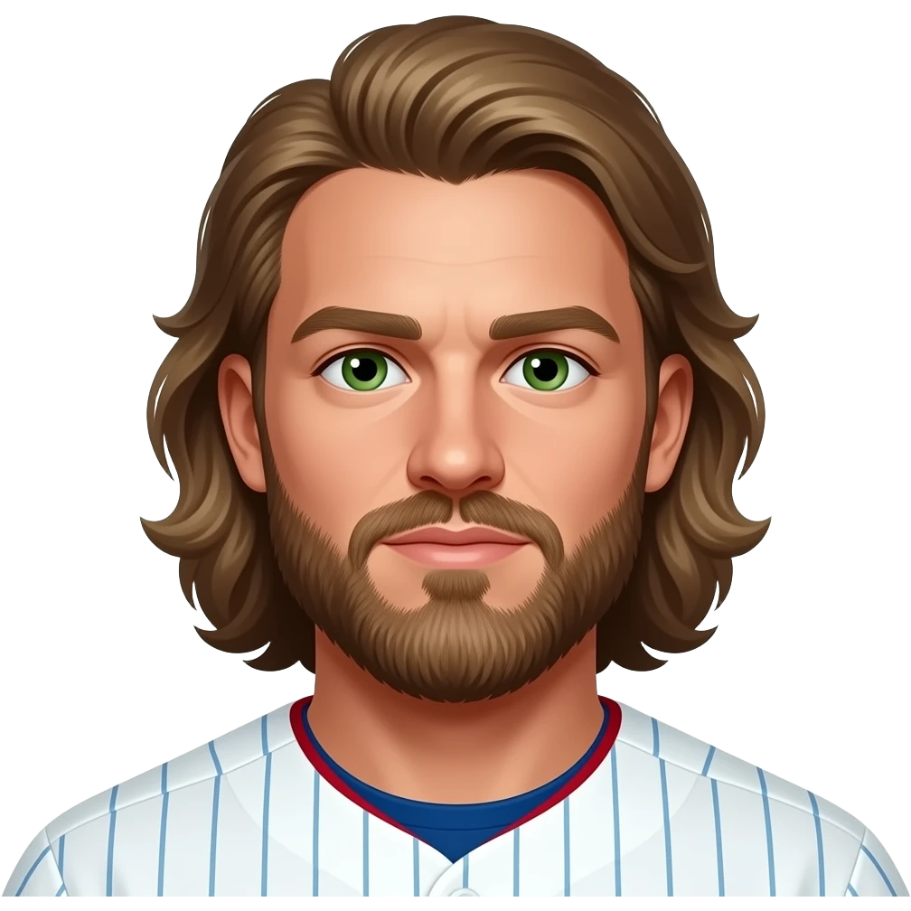 Brandon Marsh Phillies Light Brown long hair with scruffy long beard and green eyes emoji
