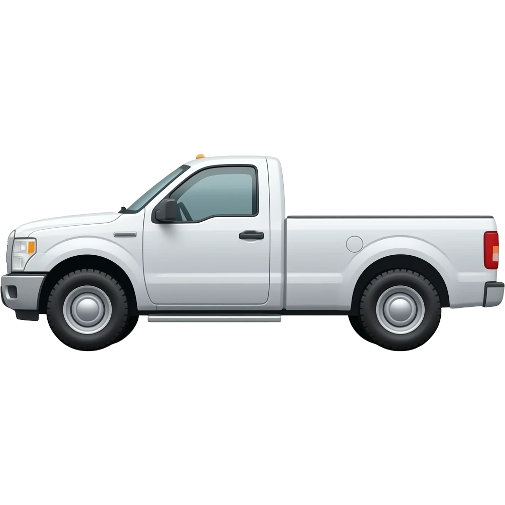 side view of an unlabeled snow-white pickup truck, classic emoji style, left facing emoji