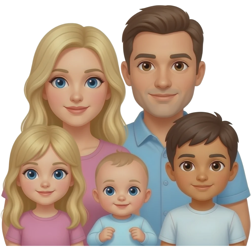 La maman blonde Papa Brun yeux marrons peau un peu bronzé une fille de 10 ans Blonde un Fils de 8 ans yeux Marrons peau bronzé brun Une petite fille de 2 mois brune yeux bleu peau clair comme la maman emoji