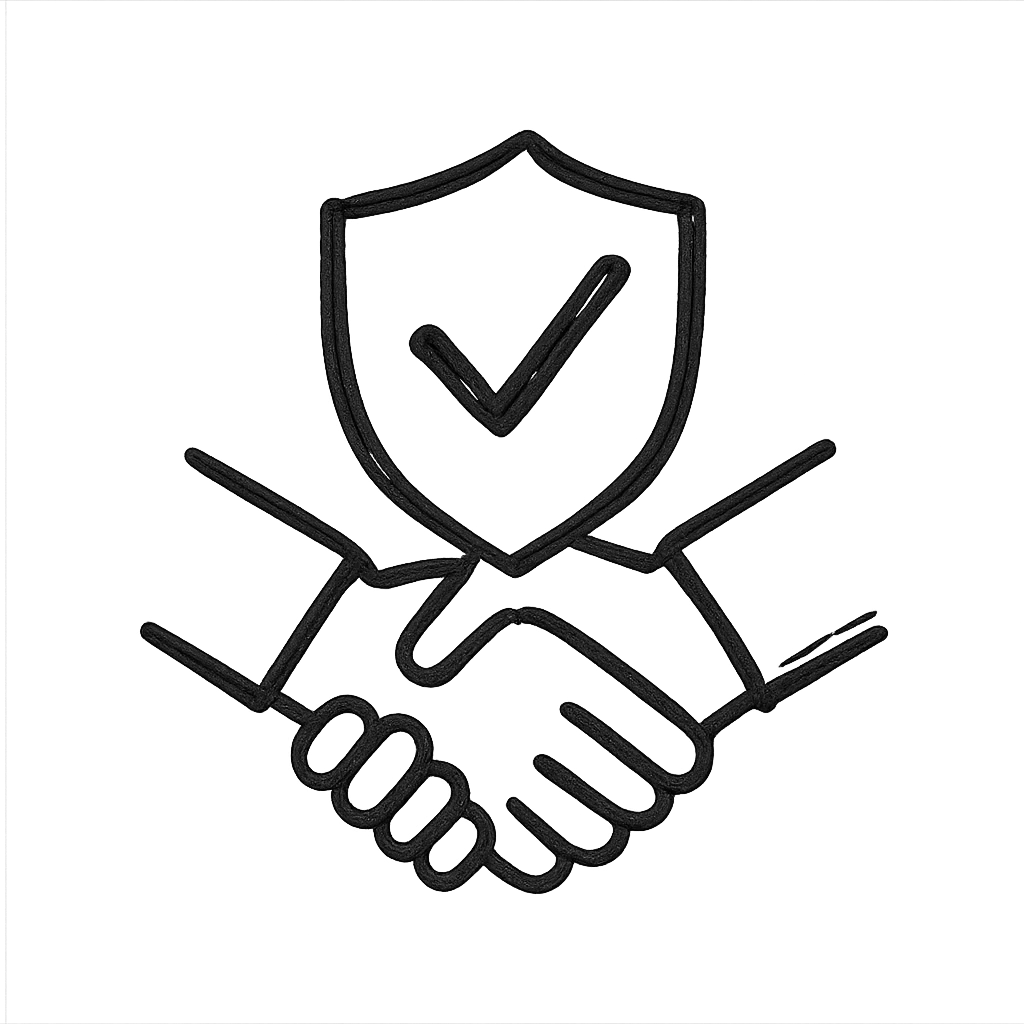 A shield with a tick, and two hands shaking behind it. emoji