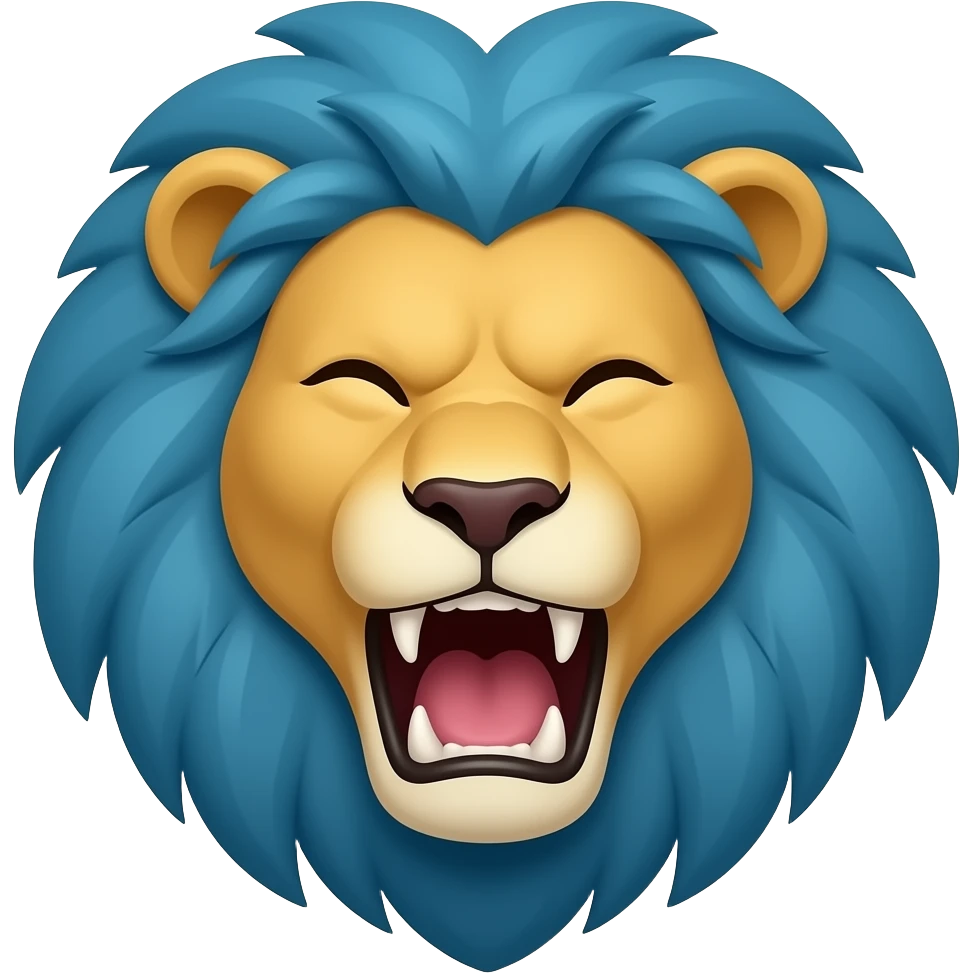 lion face with blue hair and roar emoji