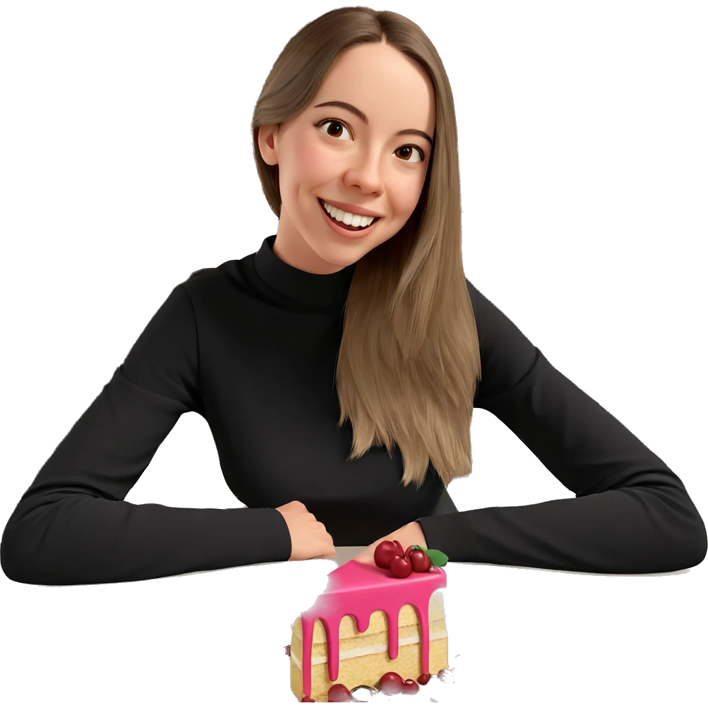 girl with cake and smile emoji