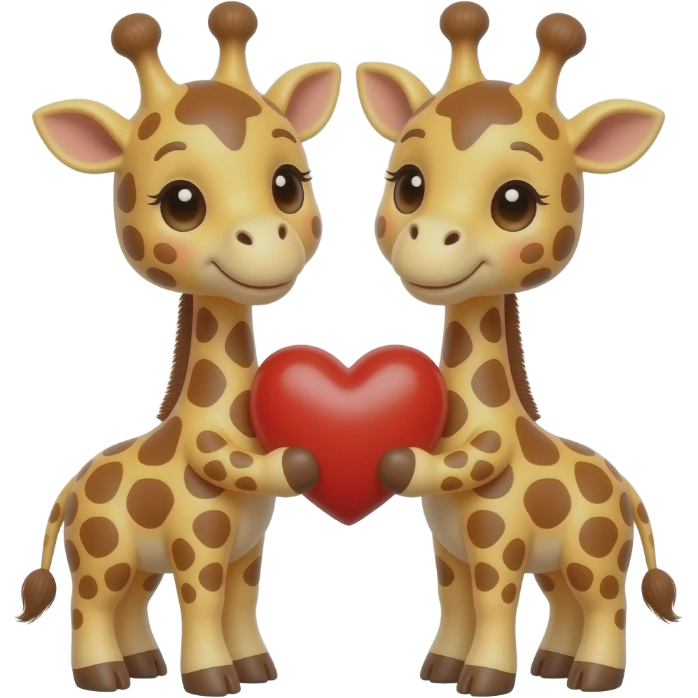 2 Cute giraffes holding a red love heart emoji