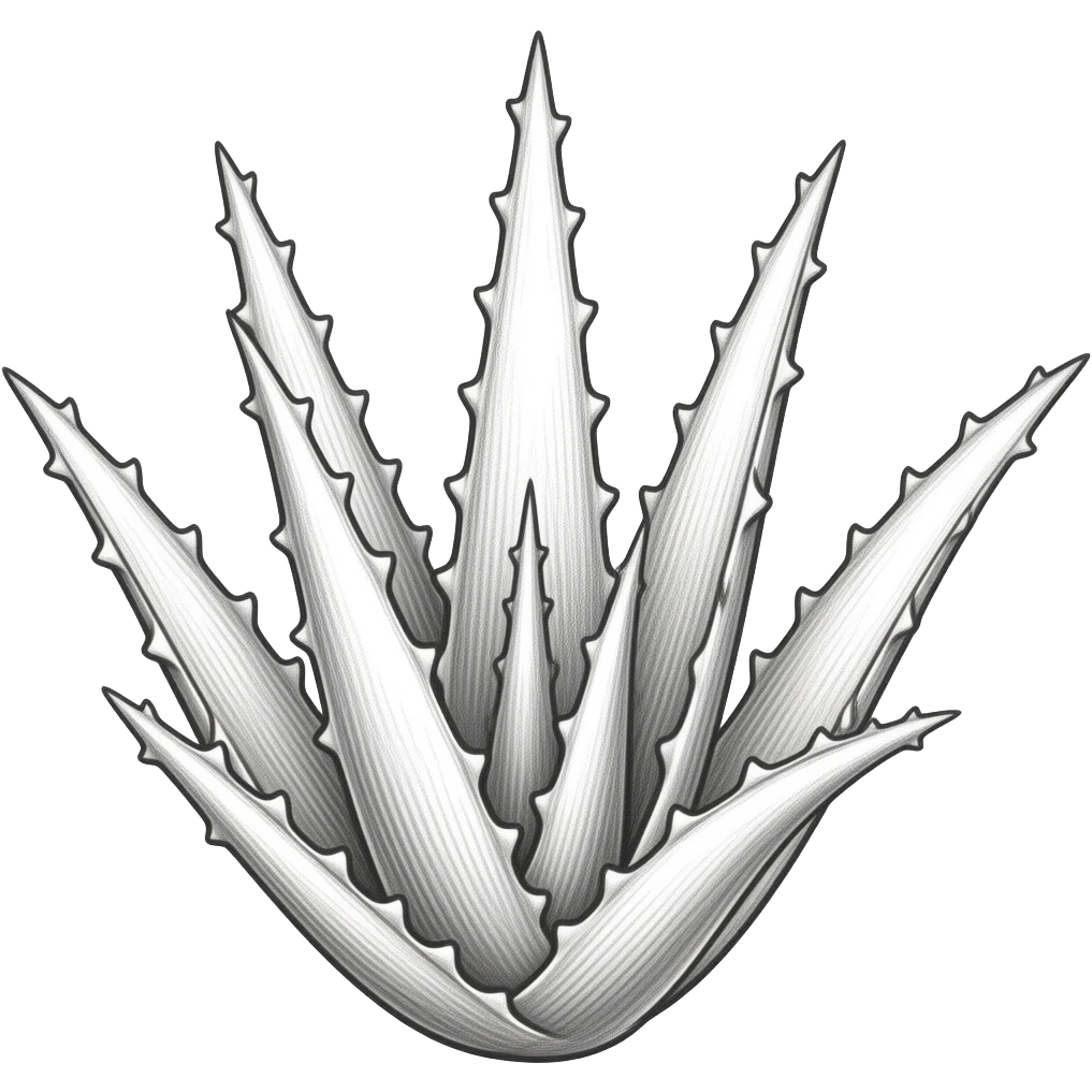 eine aloe pflanze mit 5 blättern fein gezeichnet mit Bleistift, unausgemalt emoji