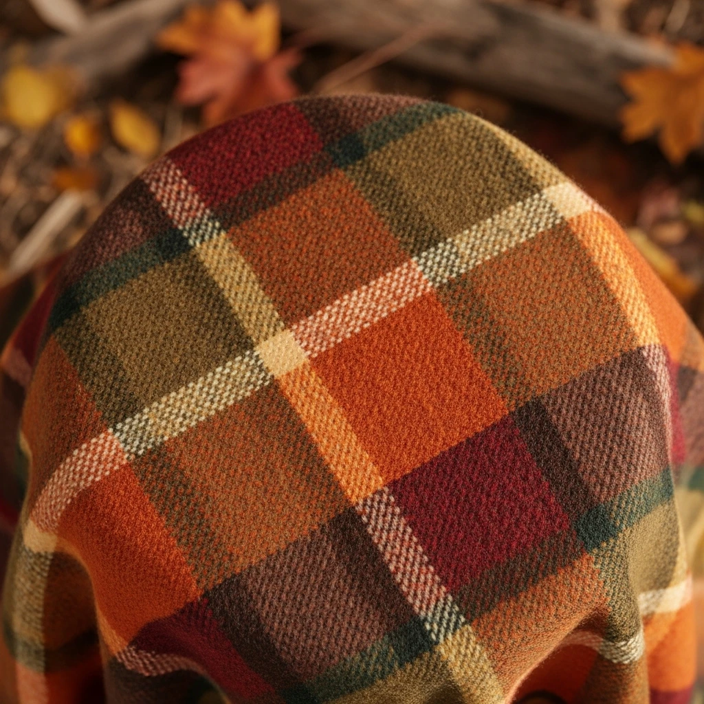 cozy autumn plaid pattern, flannel fabric texture, brown orange red, rustic fall background, soft textile look emoji